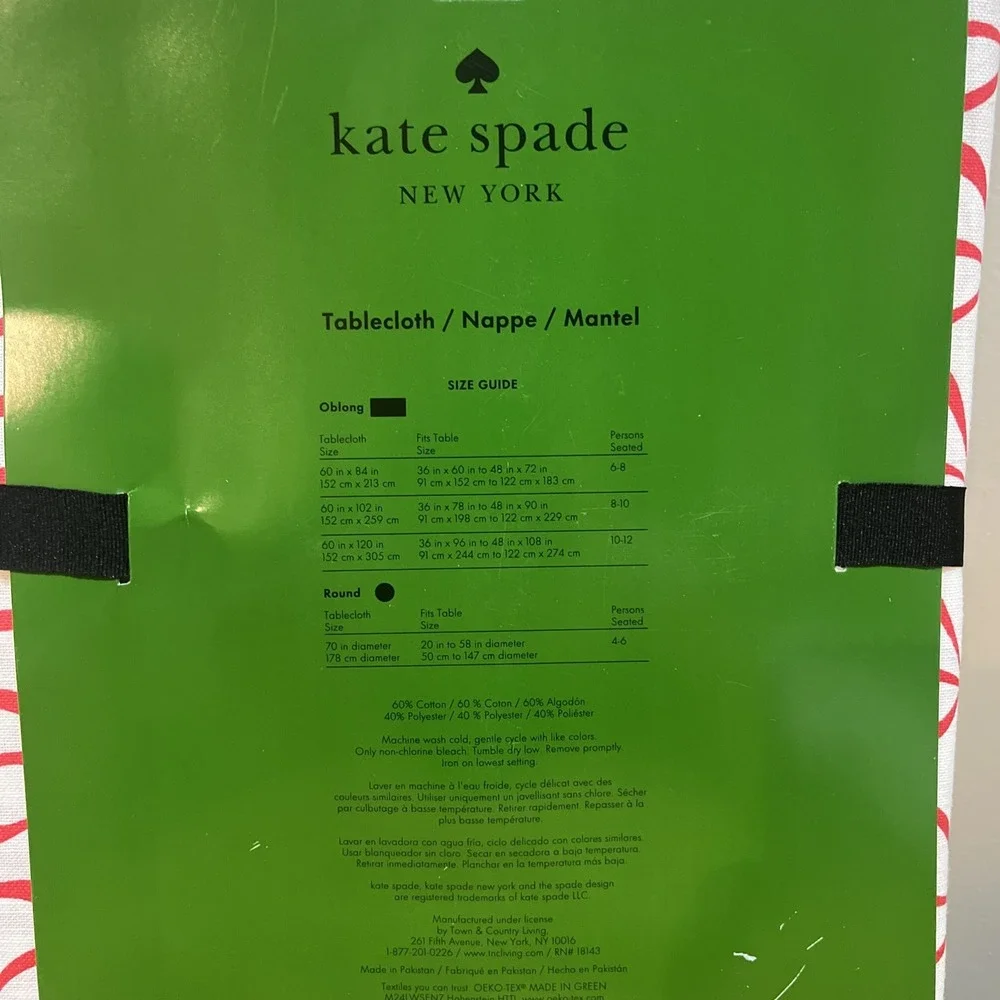 Kate Spade NY Valentine/Christmas Tablecloth Red Bow 60x84